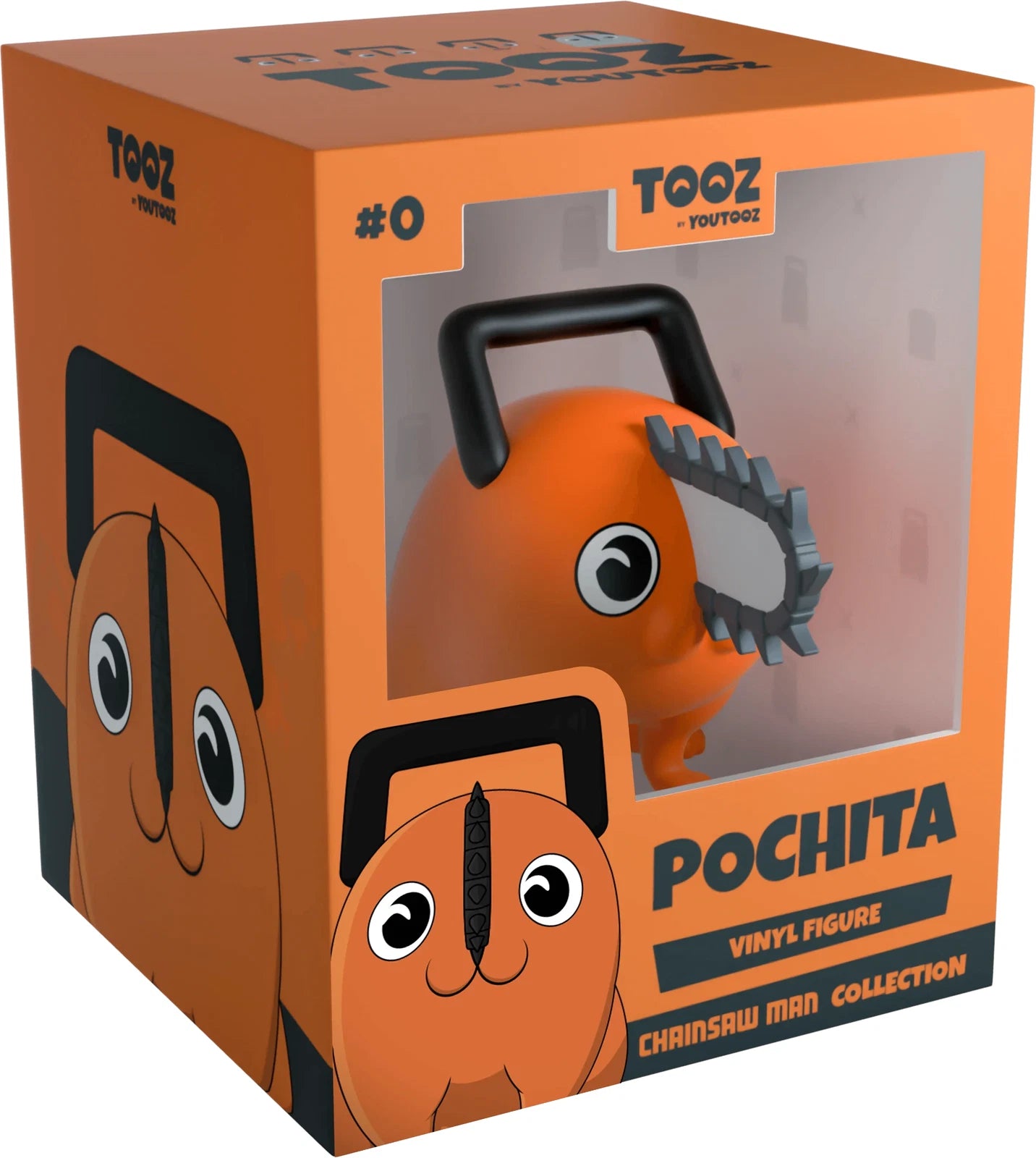 Boxed vinyl figure of a character with a chainsaw, featuring 'TOOZ' branding.