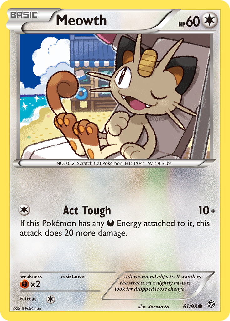 Meowth 61/95 English Pokémon card from Ancient Origins (2015)