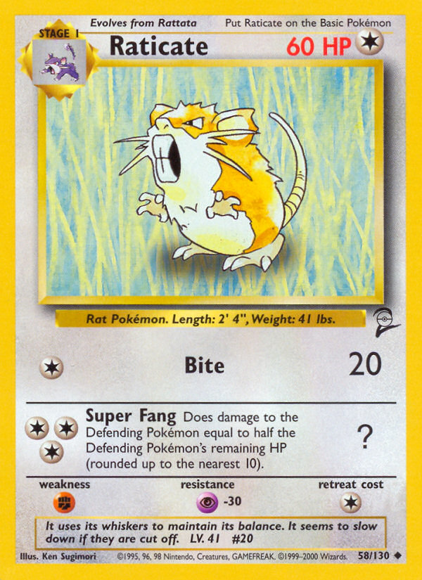 Raticate 58/130 — Pokémon Base Set 2 card