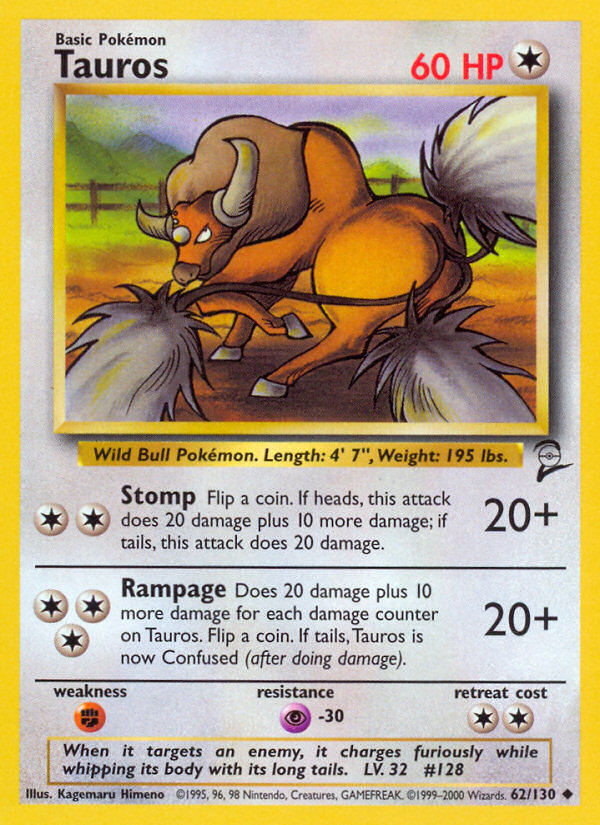 Tauros 62/130 — Pokémon Base Set 2 card