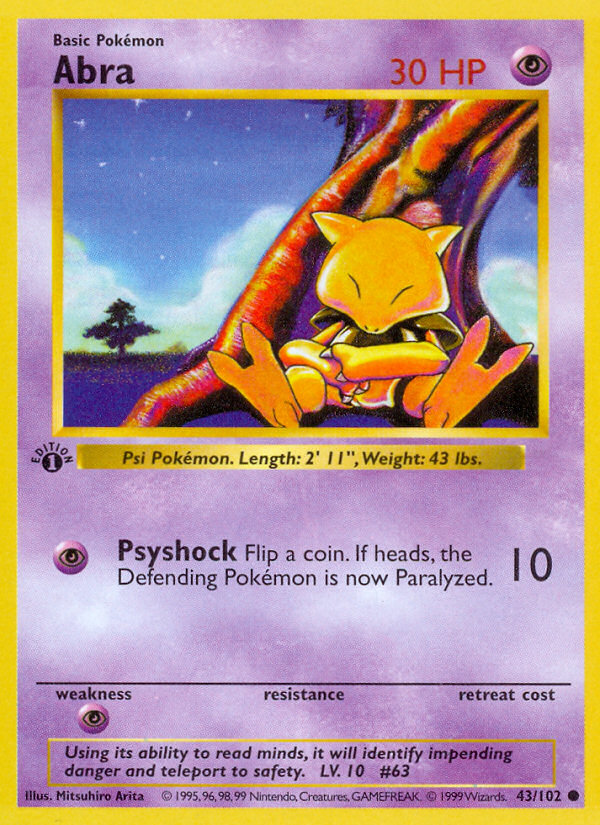 Abra 43/102 Pokémon Base Set card