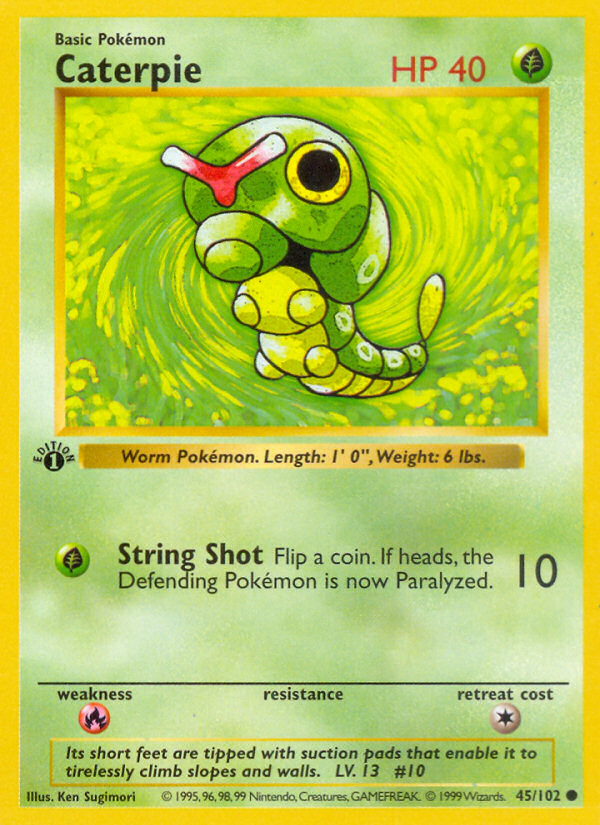 Caterpie 45/102 Pokémon Base Set card