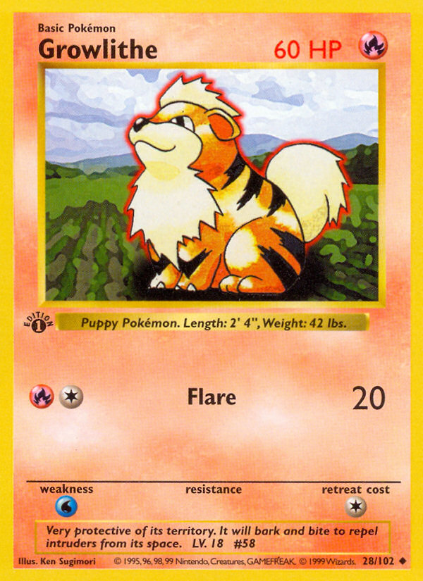 Growlithe 28/102 Pokémon Base Set card