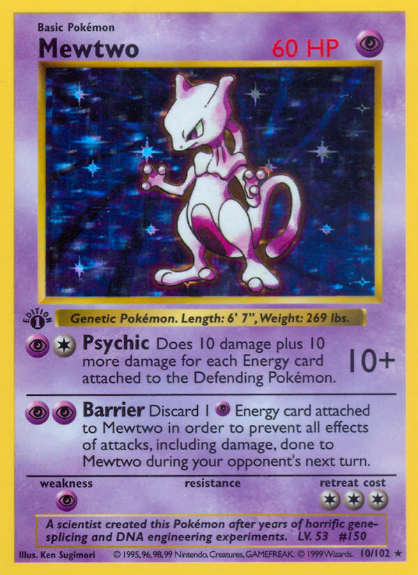 Mewtwo 10/102 Pokémon Base Set card