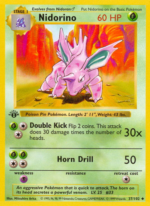 Nidorino 37/102 Pokémon Base Set card