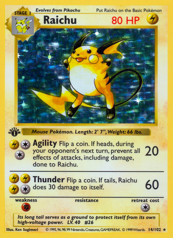 Raichu 14/102 Pokémon Base Set card