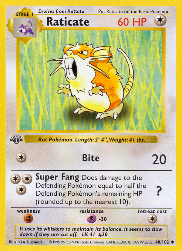 Raticate 40/102 Pokémon Base Set card