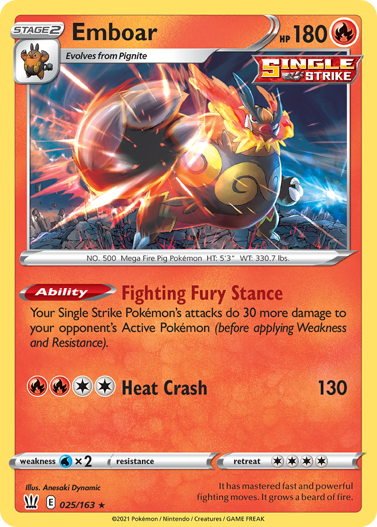 Emboar 25/163 — English Pokémon Battle Styles (2021) card