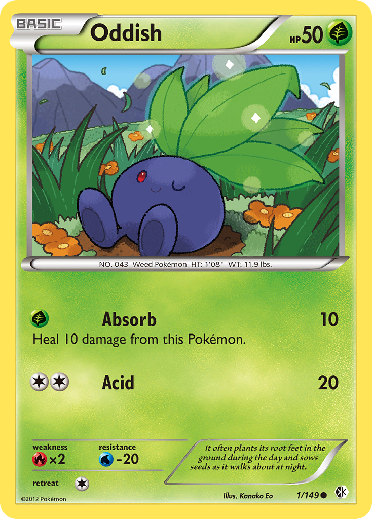 Oddish 1/149 Pokémon card from Boundaries Crossed (2012), English Common