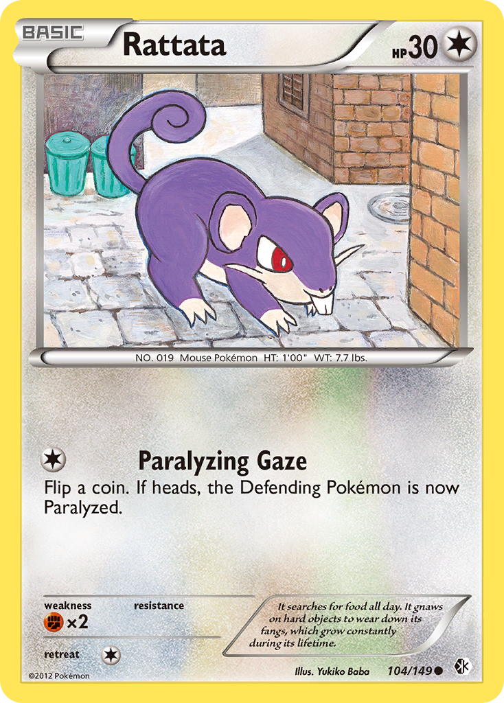 Rattata 104/149 Pokémon card from Boundaries Crossed (2012), English Common