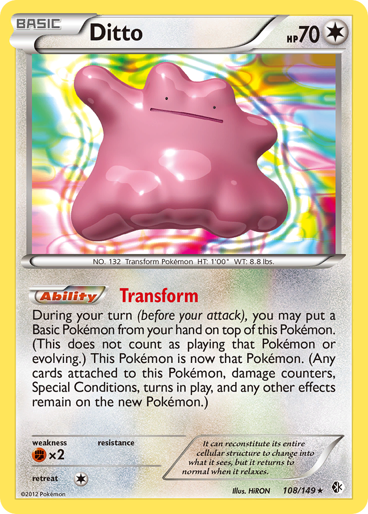 Ditto 108/149 Pokémon card from Boundaries Crossed (2012), English Rare Holo