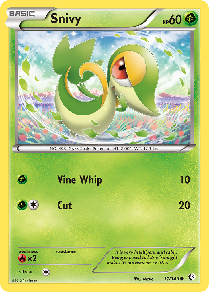Snivy 11/149 Pokémon card from Boundaries Crossed (2012), English Common