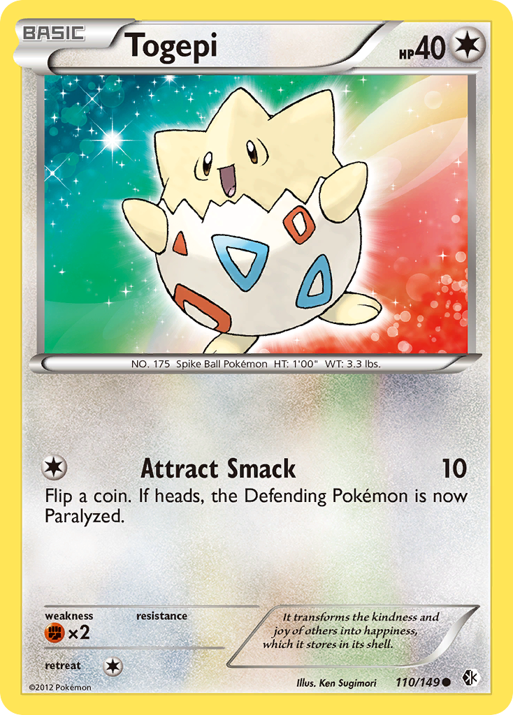 Togepi 110/149 Pokémon card from Boundaries Crossed (2012), English Common