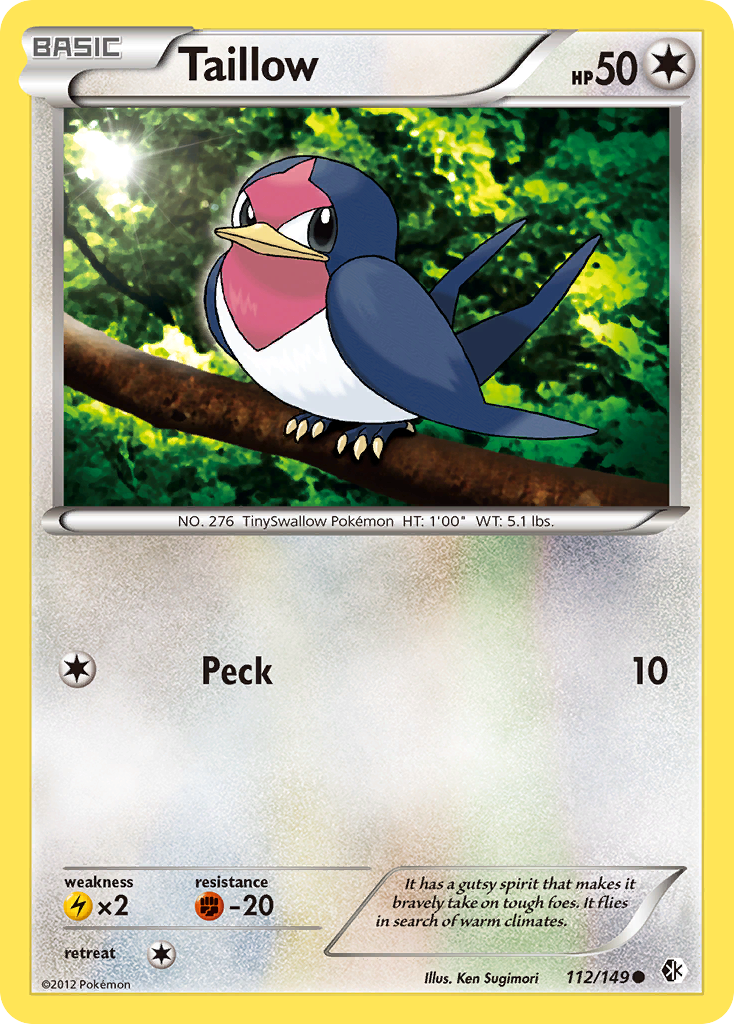 Taillow 112/149 Pokémon card from Boundaries Crossed (2012), English Common