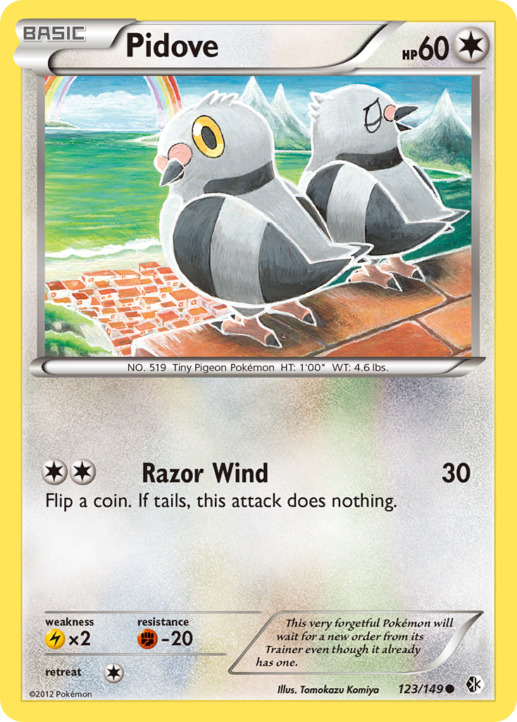 Pidove 123/149 Pokémon card from Boundaries Crossed (2012), English Common
