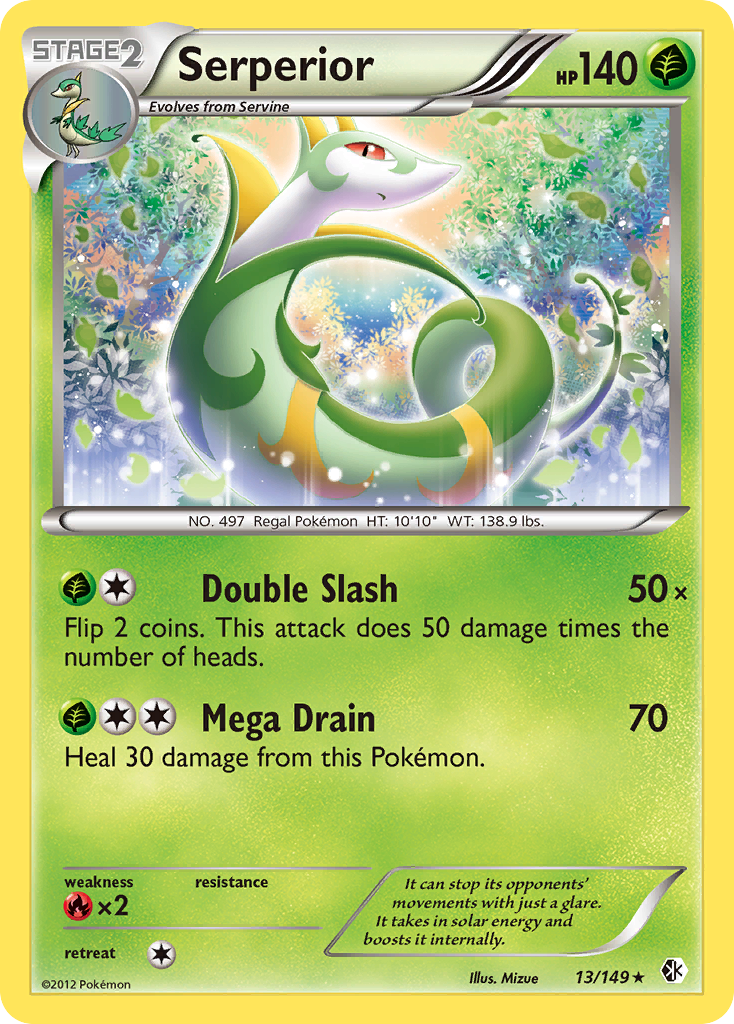 Serperior 13/149 Pokémon card from Boundaries Crossed (2012), English Rare Holo