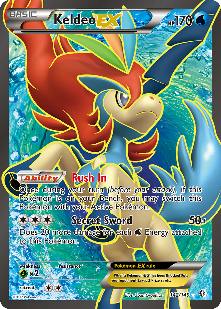 Keldeo-EX 142/149 Pokémon card from Boundaries Crossed (2012), English Rare Ultra