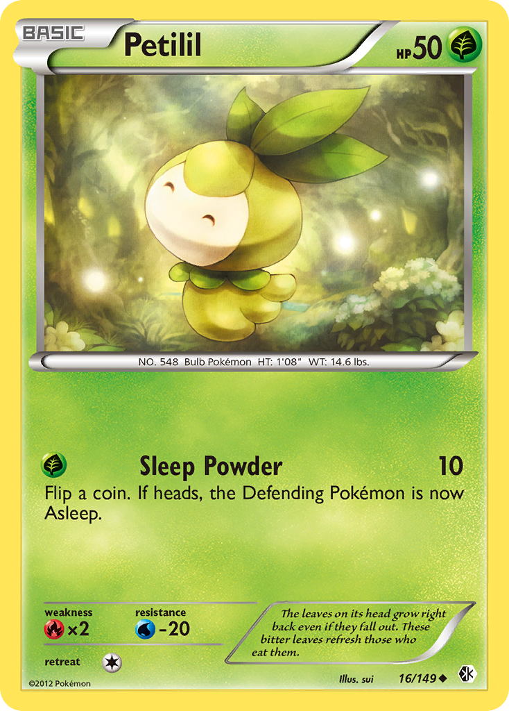 Petilil 16/149 Pokémon card from Boundaries Crossed (2012), English Uncommon