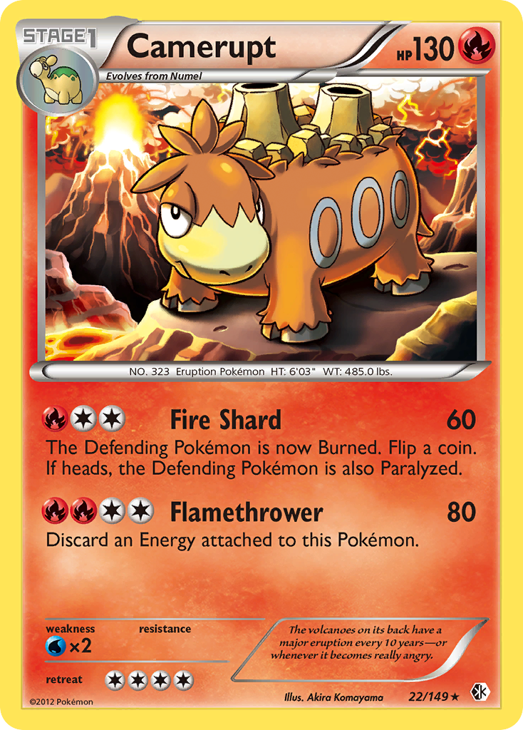 Camerupt 22/149 Pokémon card from Boundaries Crossed (2012), English Rare