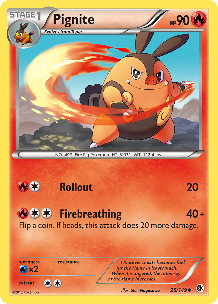 Pignite 25/149 Pokémon card from Boundaries Crossed (2012), English Uncommon