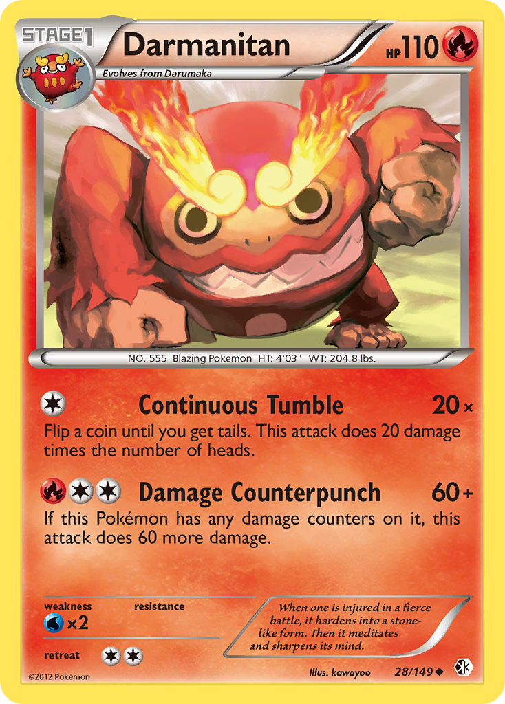 Darmanitan 28/149 Pokémon card from Boundaries Crossed (2012), English Uncommon