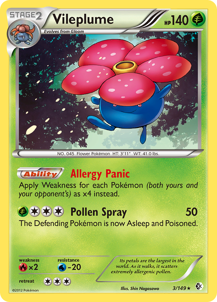 Vileplume 3/149 Pokémon card from Boundaries Crossed (2012), English Rare Holo