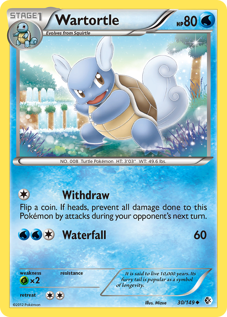 Wartortle 30/149 Pokémon card from Boundaries Crossed (2012), English Uncommon