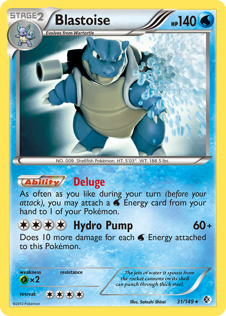 Blastoise 31/149 Pokémon card from Boundaries Crossed (2012), English Rare Holo