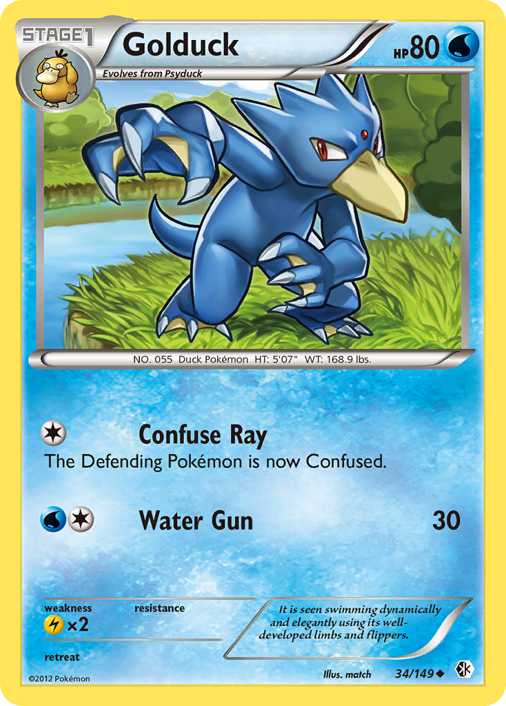 Golduck 34/149 Pokémon card from Boundaries Crossed (2012), English Uncommon