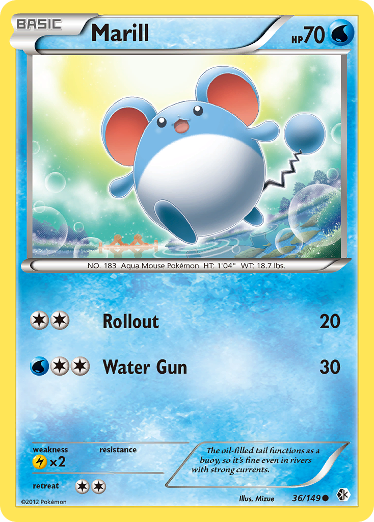 Marill 36/149 Pokémon card from Boundaries Crossed (2012), English Common