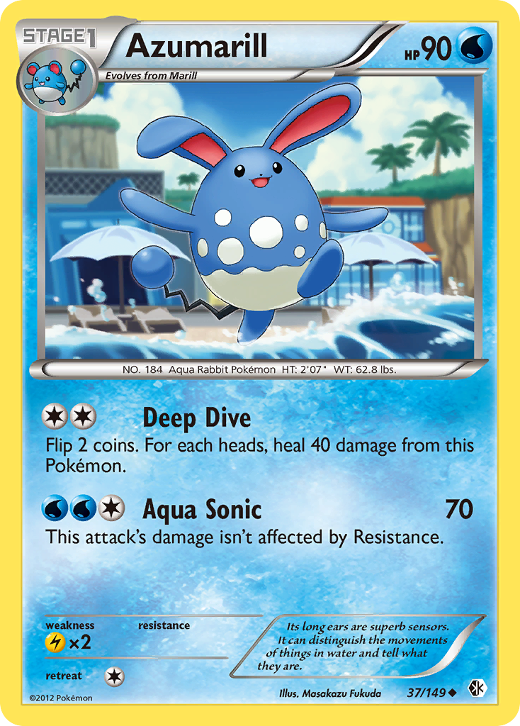 Azumarill 37/149 Pokémon card from Boundaries Crossed (2012), English Uncommon