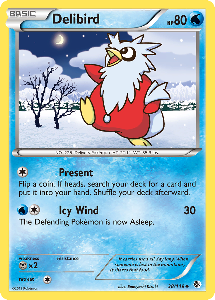 Delibird 38/149 Pokémon card from Boundaries Crossed (2012), English Uncommon