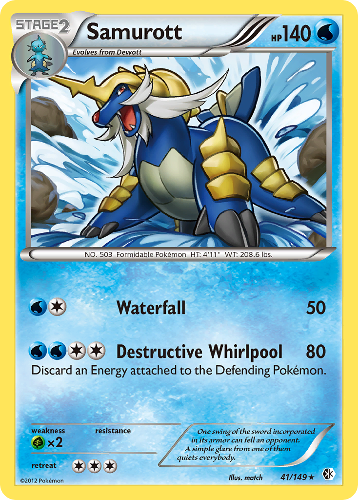 Samurott 41/149 Pokémon card from Boundaries Crossed (2012), English Rare Holo