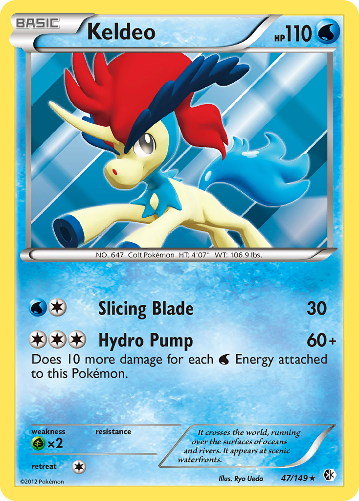 Keldeo 47/149 Pokémon card from Boundaries Crossed (2012), English Rare Holo