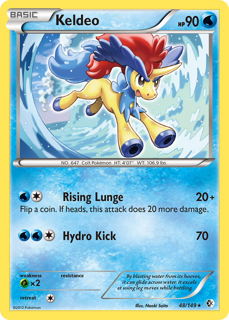 Keldeo 48/149 Pokémon card from Boundaries Crossed (2012), English Rare