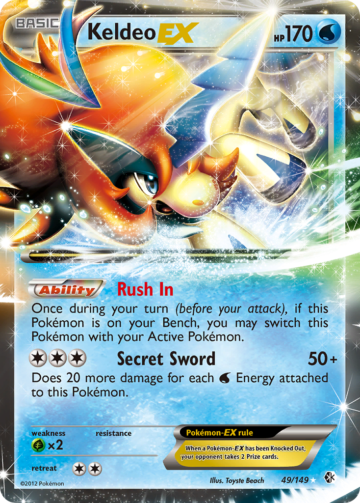 Keldeo-EX 49/149 Pokémon card from Boundaries Crossed (2012), English Rare Holo EX