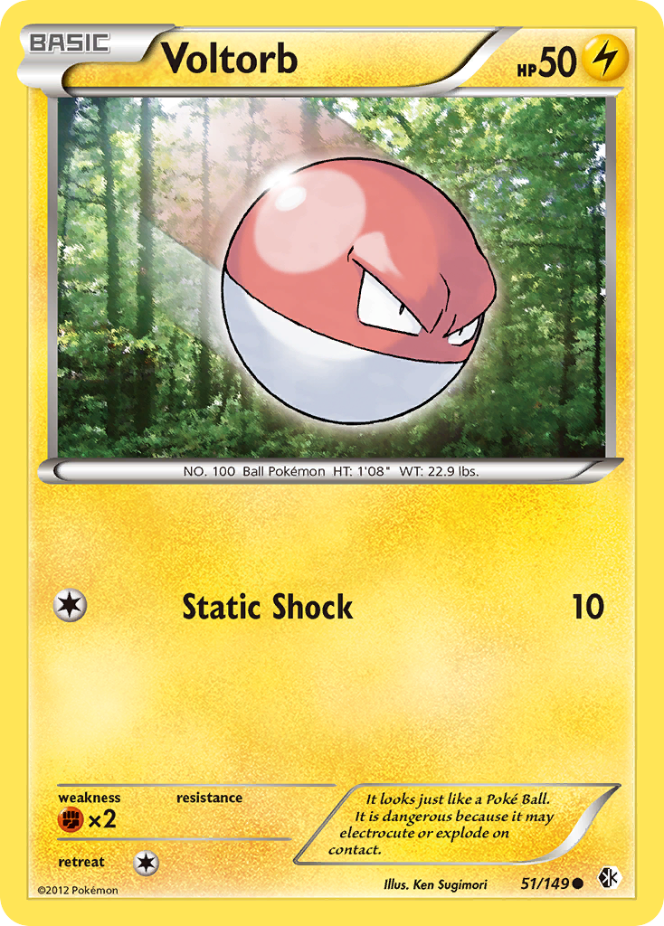 Voltorb 51/149 Pokémon card from Boundaries Crossed (2012), English Common