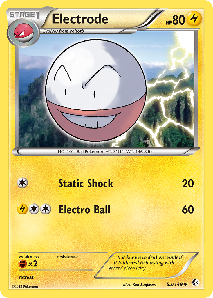 Electrode 52/149 Pokémon card from Boundaries Crossed (2012), English Uncommon