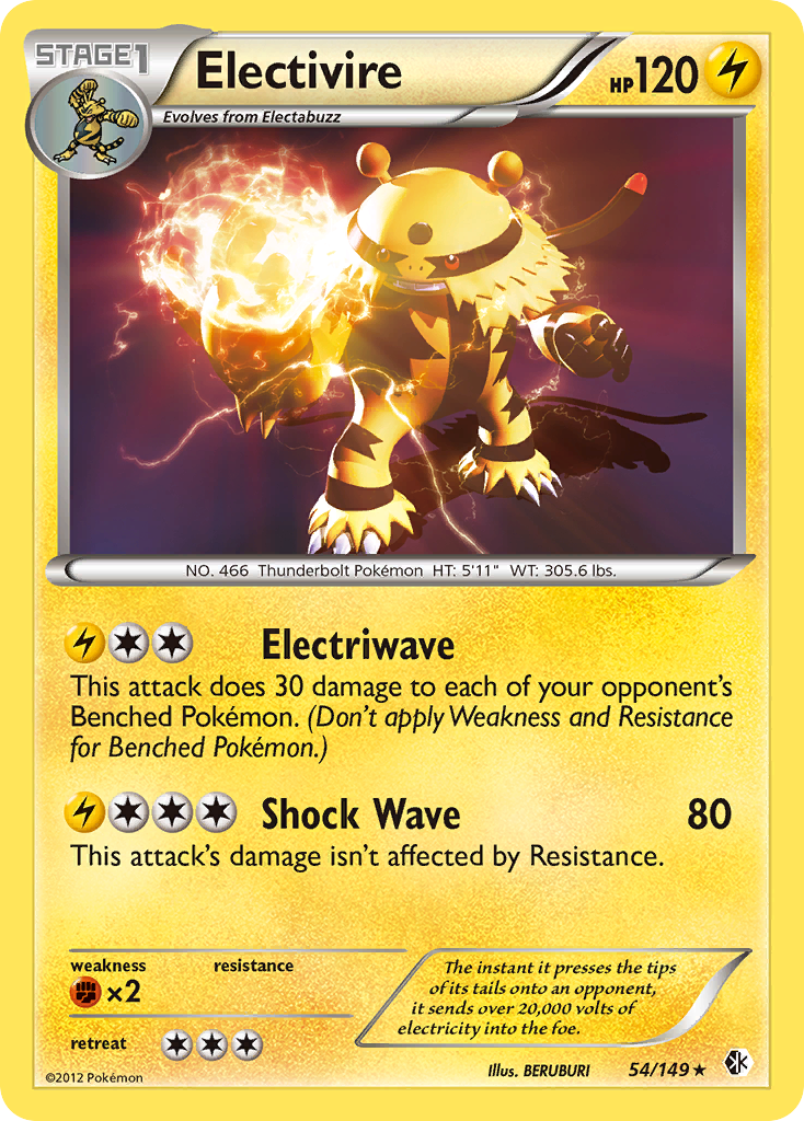 Electivire 54/149 Pokémon card from Boundaries Crossed (2012), English Rare Holo