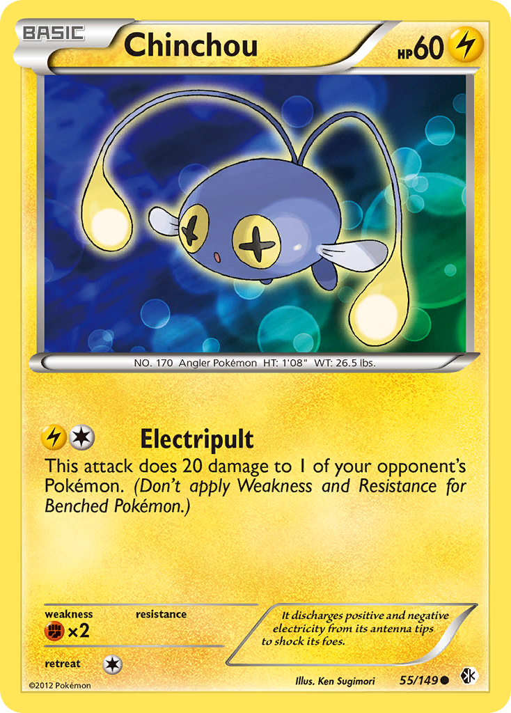 Chinchou 55/149 Pokémon card from Boundaries Crossed (2012), English Common