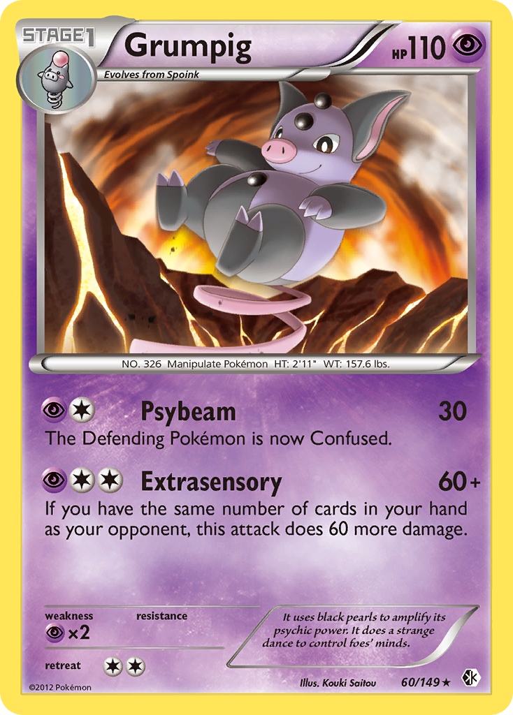 Grumpig 60/149 Pokémon card from Boundaries Crossed (2012), English Rare