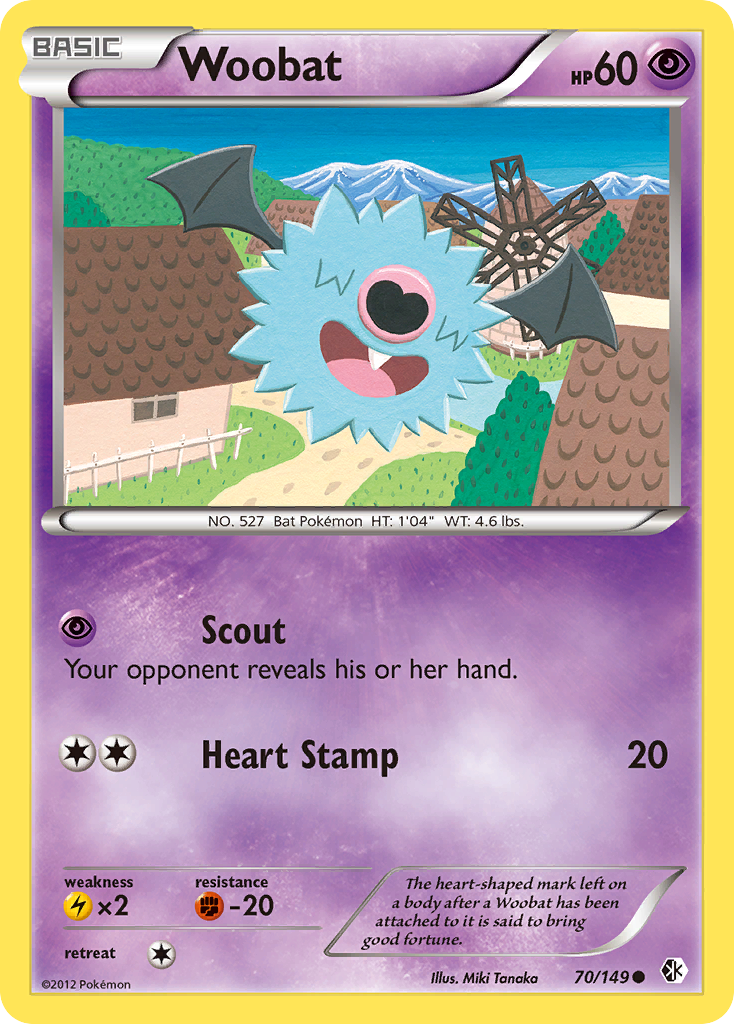 Woobat 70/149 Pokémon card from Boundaries Crossed (2012), English Common