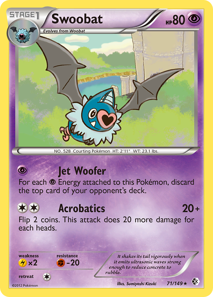 Swoobat 71/149 Pokémon card from Boundaries Crossed (2012), English Rare