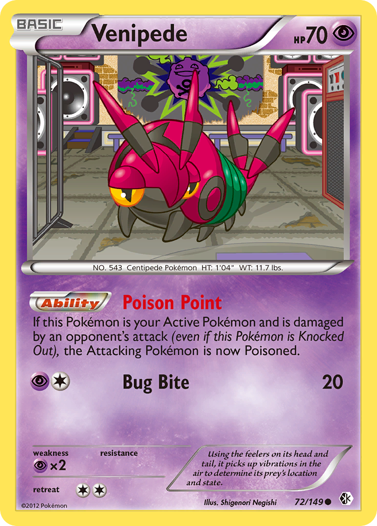 Venipede 72/149 Pokémon card from Boundaries Crossed (2012), English Common