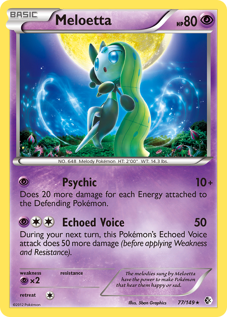 Meloetta 77/149 Pokémon card from Boundaries Crossed (2012), English Rare Holo