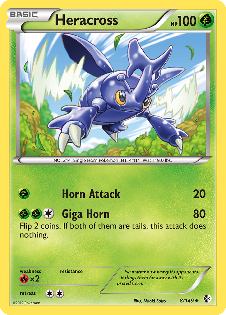 Heracross 8/149 Pokémon card from Boundaries Crossed (2012), English Uncommon