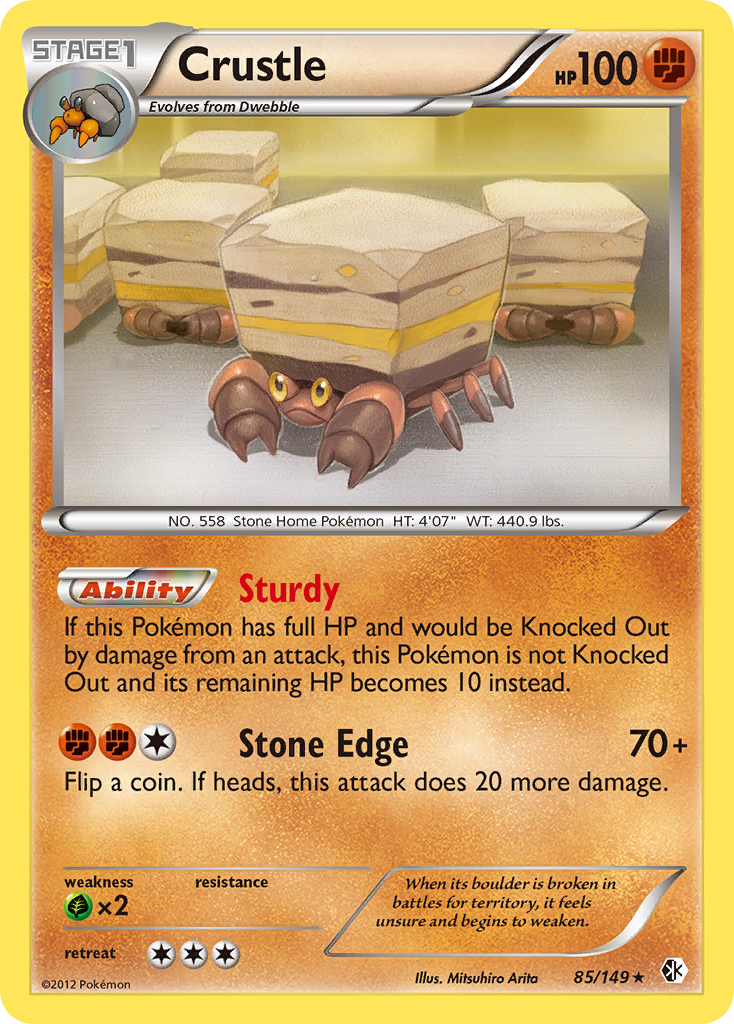 Crustle 85/149 Pokémon card from Boundaries Crossed (2012), English Rare Holo