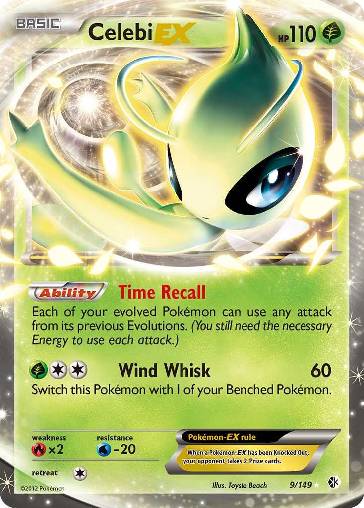 Celebi-EX 9/149 Pokémon card from Boundaries Crossed (2012), English Rare Holo EX