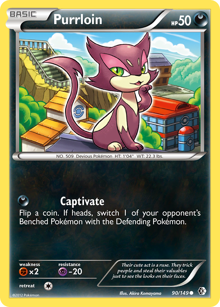Purrloin 90/149 Pokémon card from Boundaries Crossed (2012), English Common