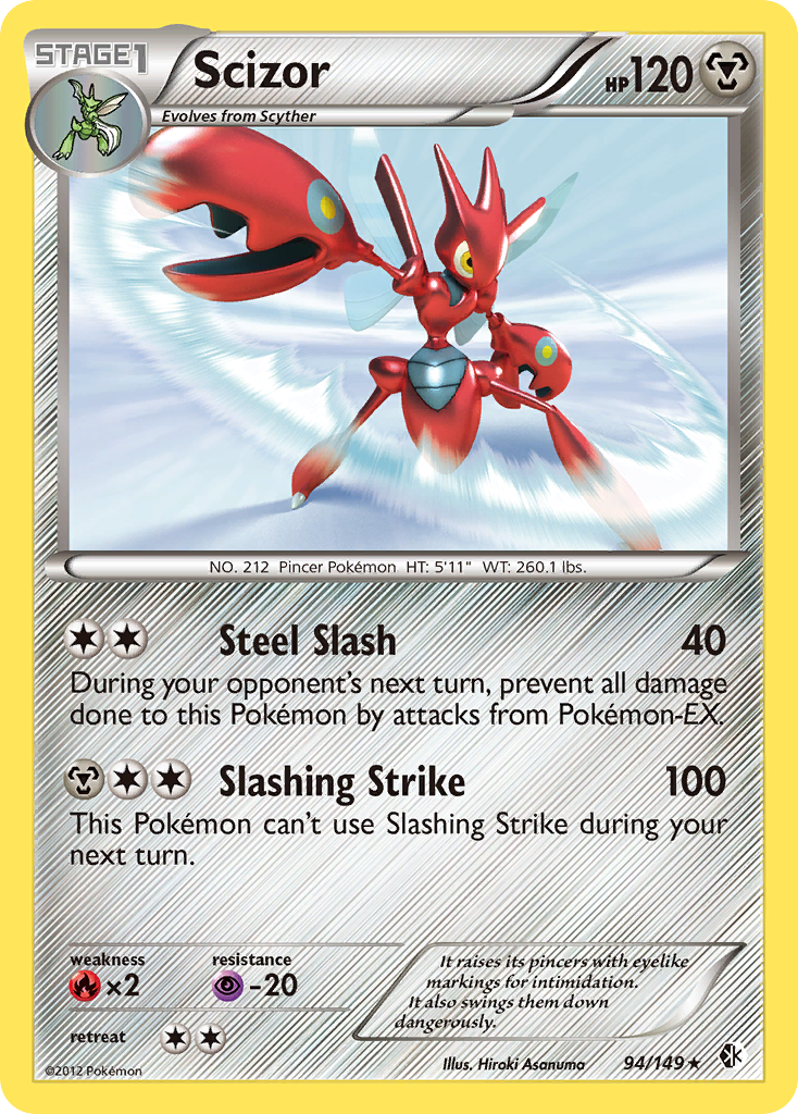 Scizor 94/149 Pokémon card from Boundaries Crossed (2012), English Rare Holo